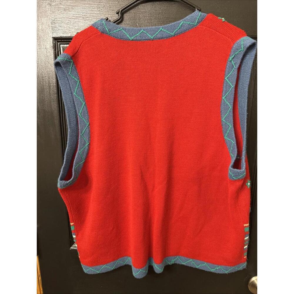 VTG Sweater Vest Women Sz XL Button Cardigan Floral Embroidery Boho Novelty Red - Picture 5 of 5